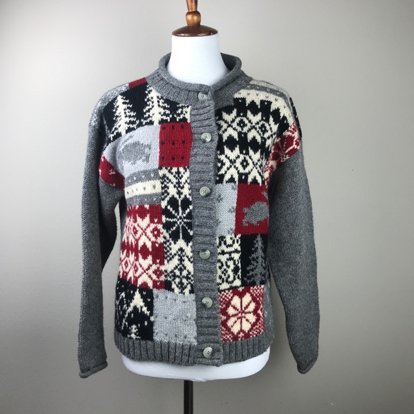 Eddie Bauer Vintage 90s Snowflake Wool Cardigan - Picture 1 of 3